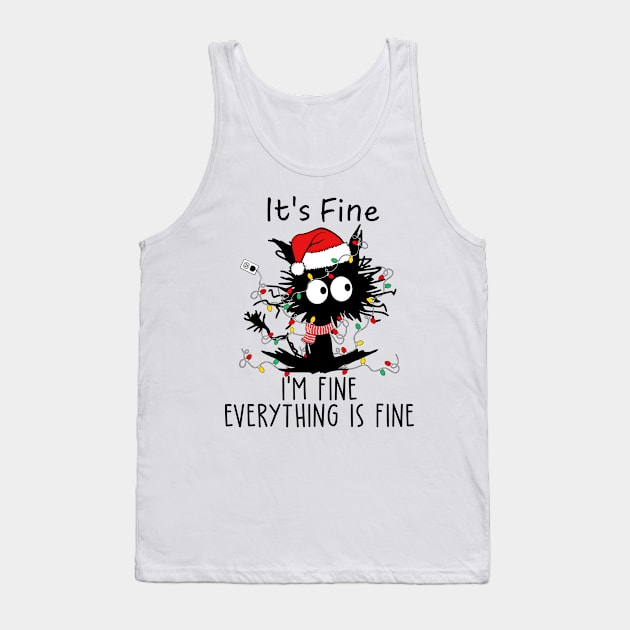 It's fine I'm Fine Everything is Fine Cat in Christmas Lights Tank Top by DreamCafe